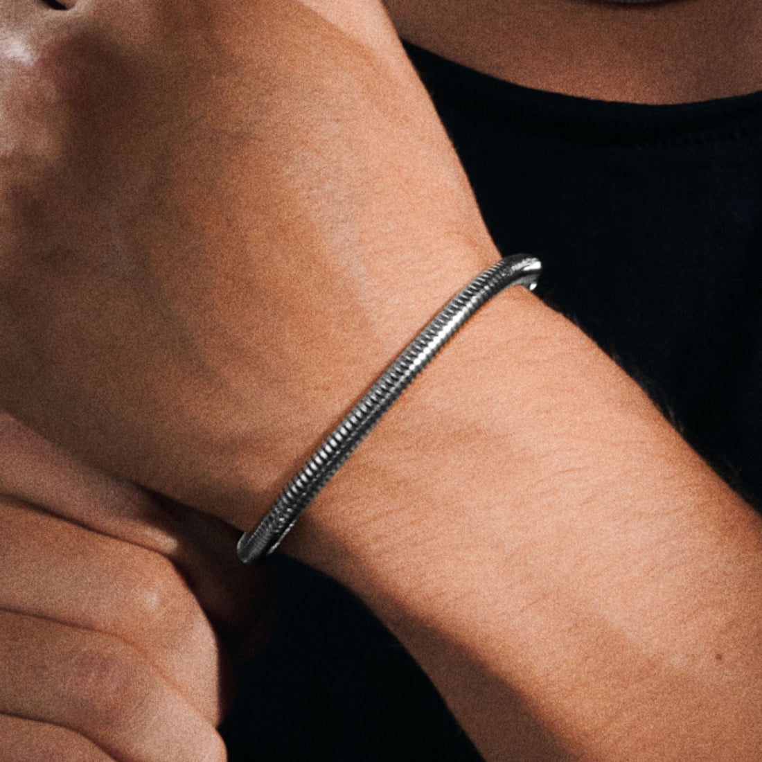 Silver & Black Snake chain Hand Braclet